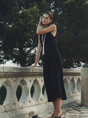 Zara 100% Linen Midi Dress ZW Collection | Size XS | Black NWT Minimalist Summer
